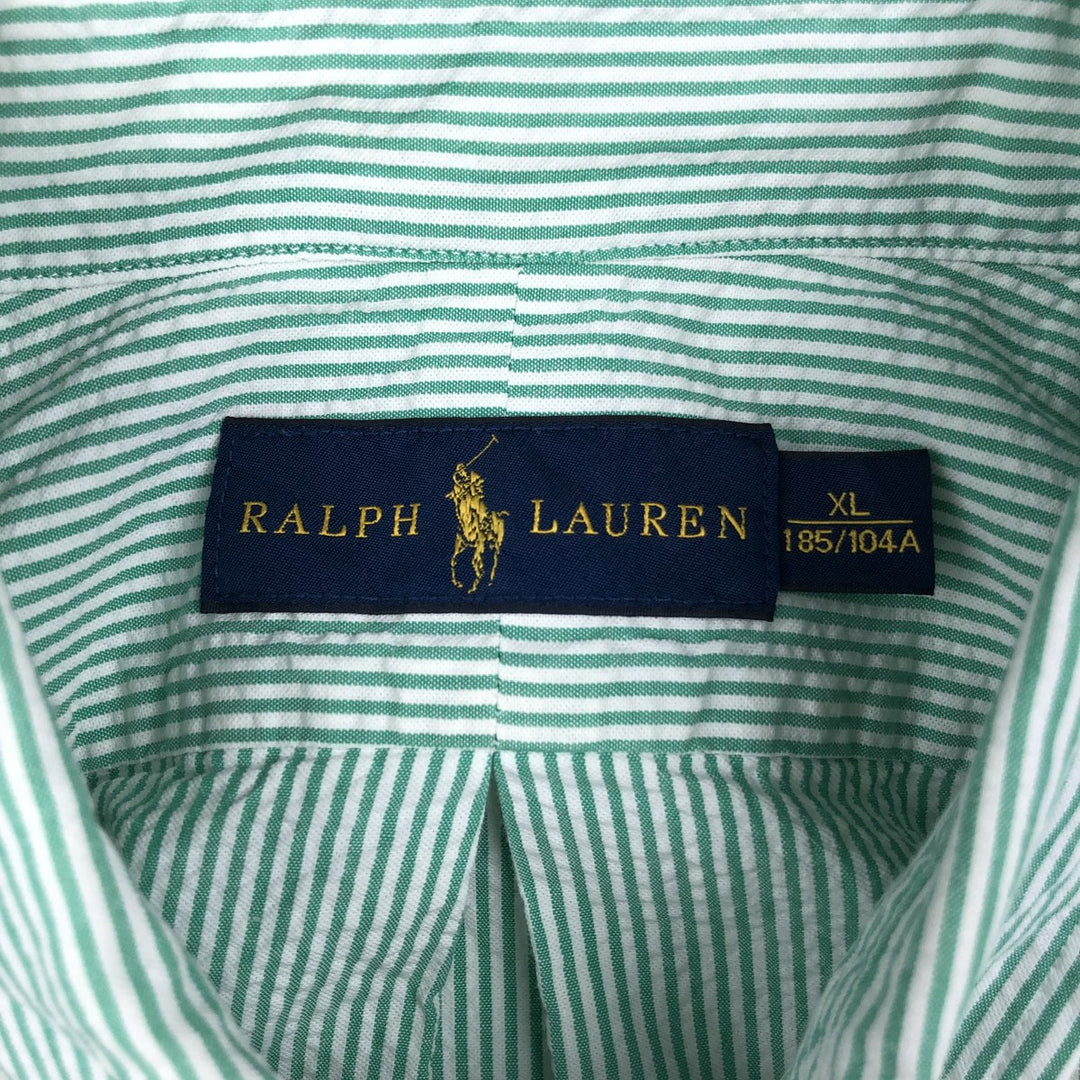Ralph Lauren Seersucker Short Sleeve Button-Down Striped Shirt Men's XL cotton Green type dark green Vintage Second Hand