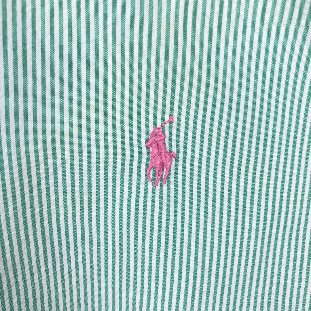 Ralph Lauren Seersucker Short Sleeve Button-Down Striped Shirt Men's XL cotton Green type dark green Vintage Second Hand