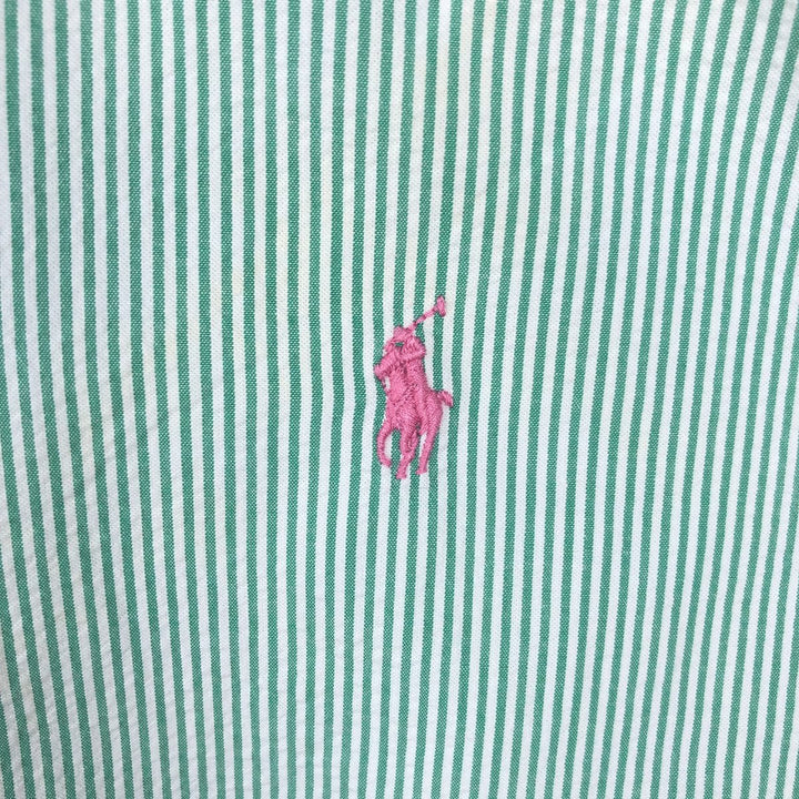 Ralph Lauren Seersucker Short Sleeve Button-Down Striped Shirt Men's XL cotton Green type dark green Vintage Second Hand