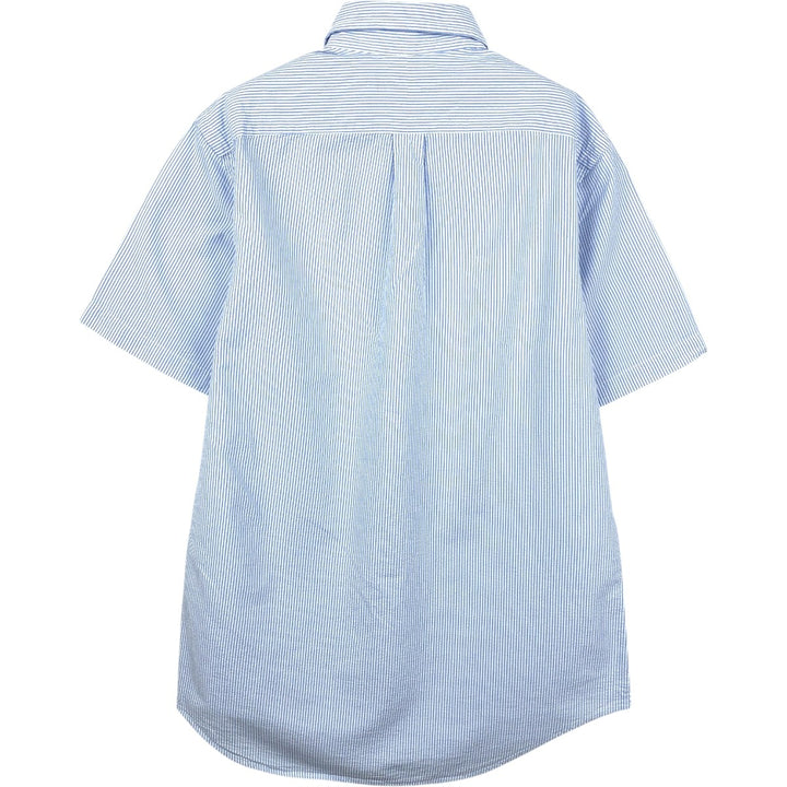 Ralph Lauren Seersucker Short Sleeve Button Down Striped Shirt Men's M Size cotton Blue type light blue Vintage Second Hand