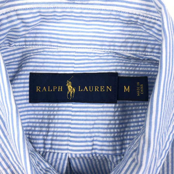 Ralph Lauren Seersucker Short Sleeve Button Down Striped Shirt Men's M Size cotton Blue type light blue Vintage Second Hand