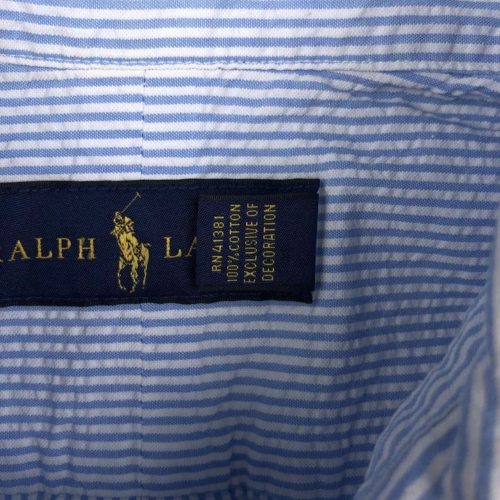 Ralph Lauren Seersucker Short Sleeve Button Down Striped Shirt Men's M Size cotton Blue type light blue Vintage Second Hand