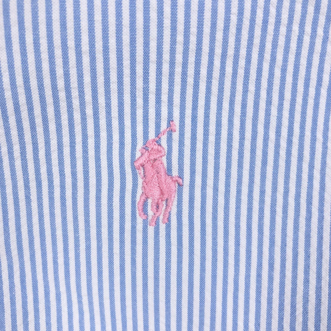 Ralph Lauren Seersucker Short Sleeve Button Down Striped Shirt Men's M Size cotton Blue type light blue Vintage Second Hand