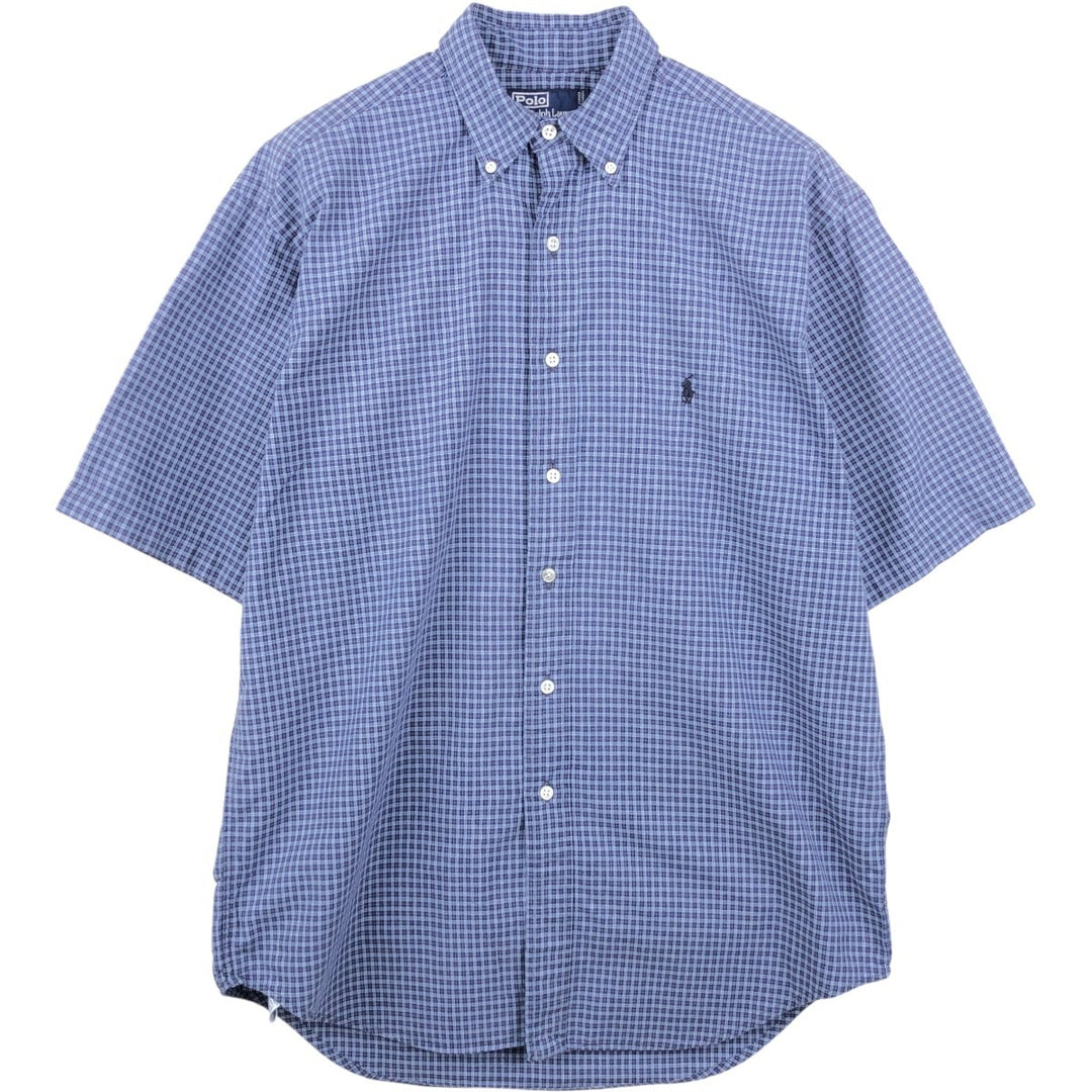 Ralph Lauren POLO by Ralph Lauren Short-Sleeve Button-Down Check Shirt, Made in Canada, Men's Size M (approx.) cotton blue type Vintage Second Hand