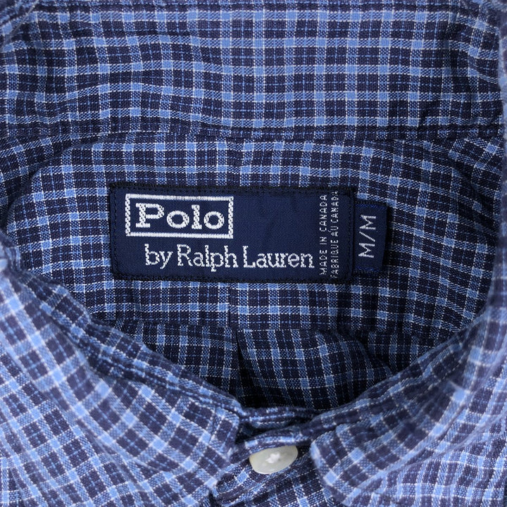 Ralph Lauren POLO by Ralph Lauren Short-Sleeve Button-Down Check Shirt, Made in Canada, Men's Size M (approx.) cotton blue type Vintage Second Hand