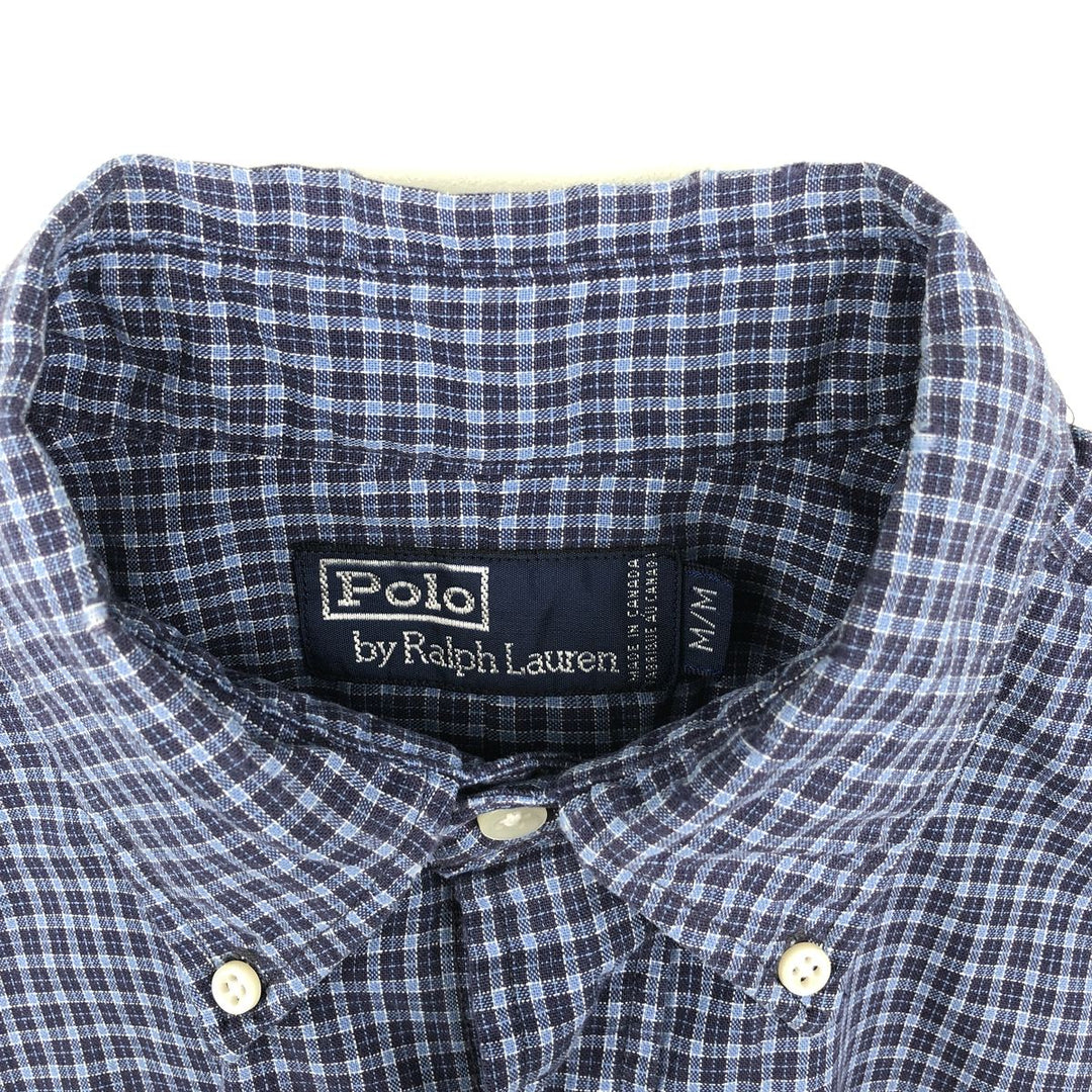 Ralph Lauren POLO by Ralph Lauren Short-Sleeve Button-Down Check Shirt, Made in Canada, Men's Size M (approx.) cotton blue type Vintage Second Hand