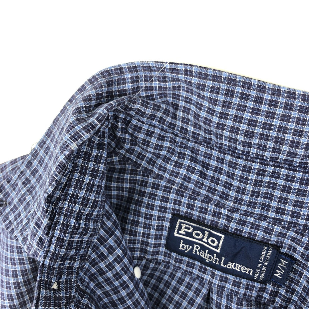 Ralph Lauren POLO by Ralph Lauren Short-Sleeve Button-Down Check Shirt, Made in Canada, Men's Size M (approx.) cotton blue type Vintage Second Hand