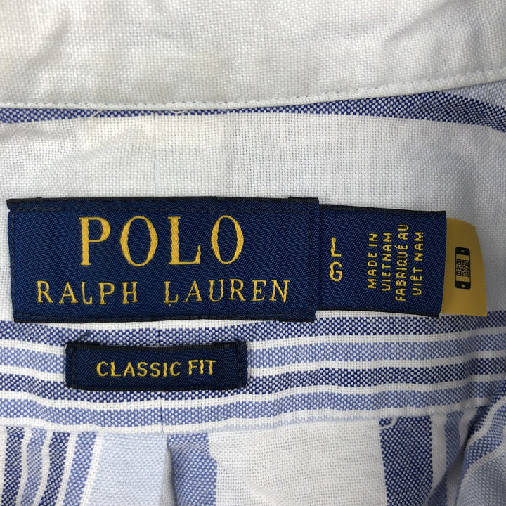Ralph Lauren POLO RALPH LAUREN CLASSIC FIT Short-Sleeve Button-Down Striped Shirt, Men's Size L (approx.) cotton blue type Vintage Second Hand