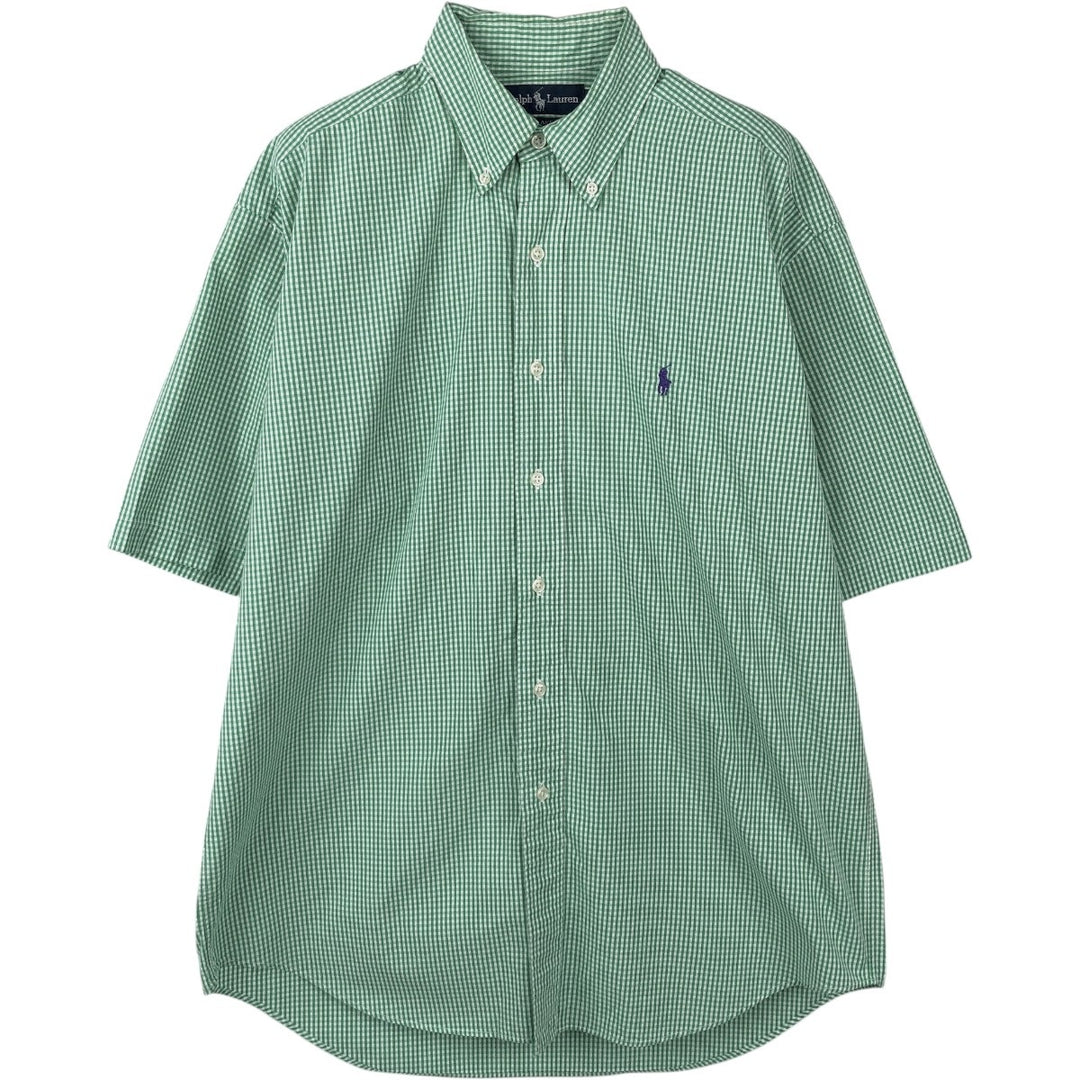 Ralph Lauren BLAKE Gingham Check Short Sleeve Button Down Check Shirt Men's M cotton green type Vintage Second Hand