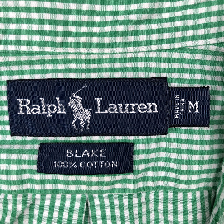 Ralph Lauren BLAKE Gingham Check Short Sleeve Button Down Check Shirt Men's M cotton green type Vintage Second Hand