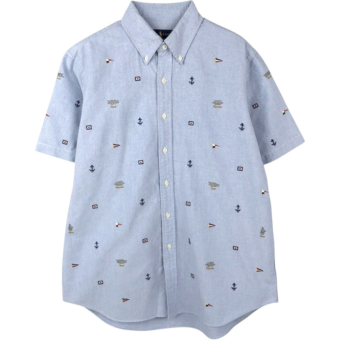 Ralph Lauren all-over print long-sleeved button-down shirt, men's size L (approx.) cotton blue type Vintage Second Hand