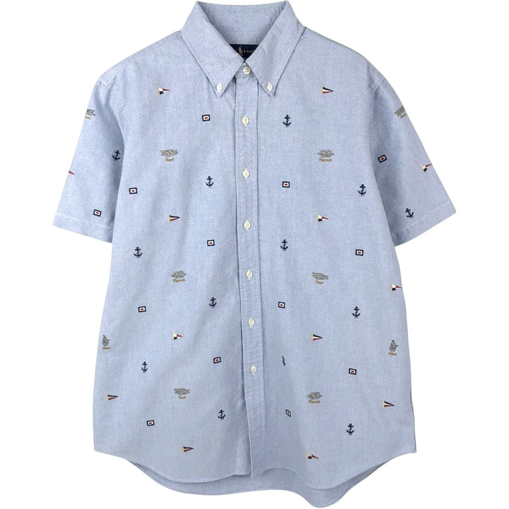 Ralph Lauren all-over print long-sleeved button-down shirt, men's size L (approx.) cotton blue type Vintage Second Hand