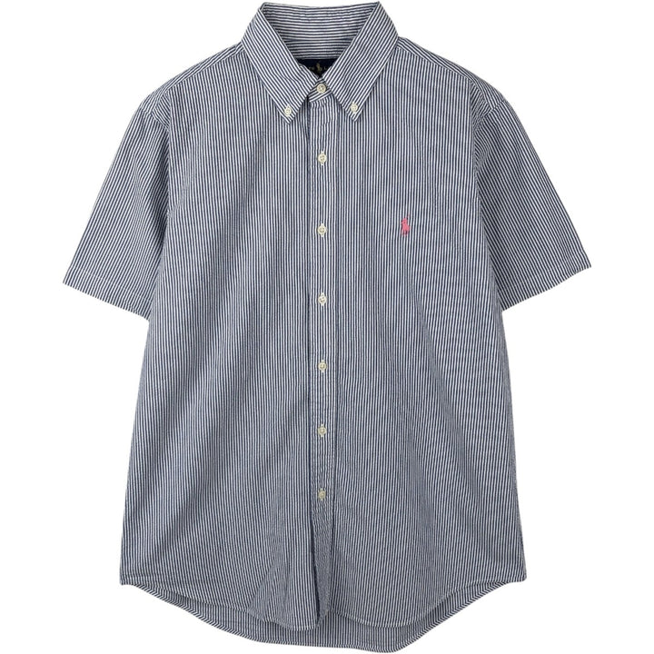 Ralph Lauren Seersucker Short Sleeve Button Down Striped Shirt Men's M Size cotton blue type Vintage Second Hand