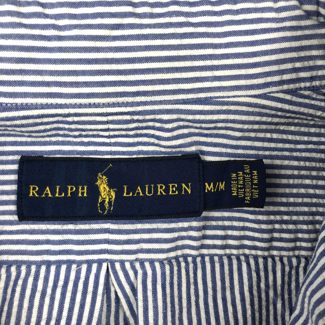Ralph Lauren Seersucker Short Sleeve Button Down Striped Shirt Men's M Size cotton blue type Vintage Second Hand