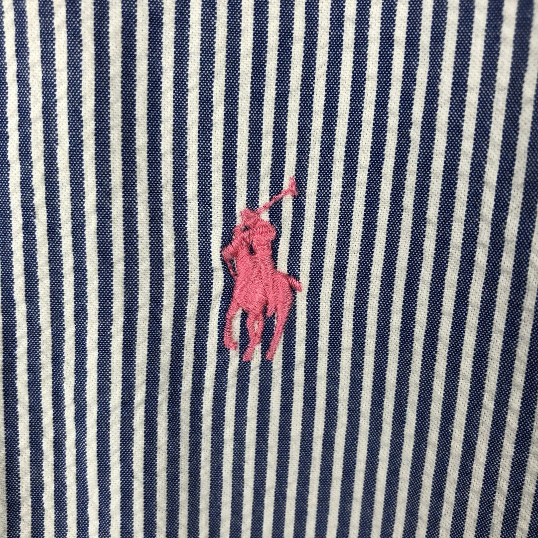 Ralph Lauren Seersucker Short Sleeve Button Down Striped Shirt Men's M Size cotton blue type Vintage Second Hand