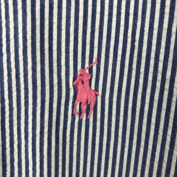 Ralph Lauren Seersucker Short Sleeve Button Down Striped Shirt Men's M Size cotton blue type Vintage Second Hand