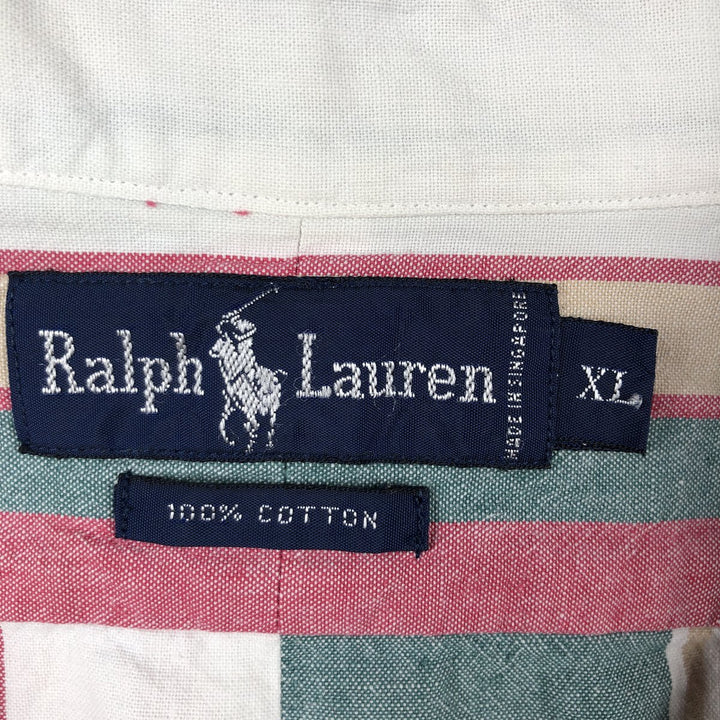 Ralph Lauren multi-stripe short-sleeved button-down shirt, men's size XL (approx.) cotton green type Vintage Second Hand