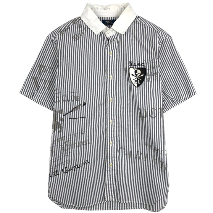 Ralph Lauren POLO RALPH LAUREN Short-Sleeve Striped Shirt, Men's Size M (approx.) cotton gray type Vintage Second Hand
