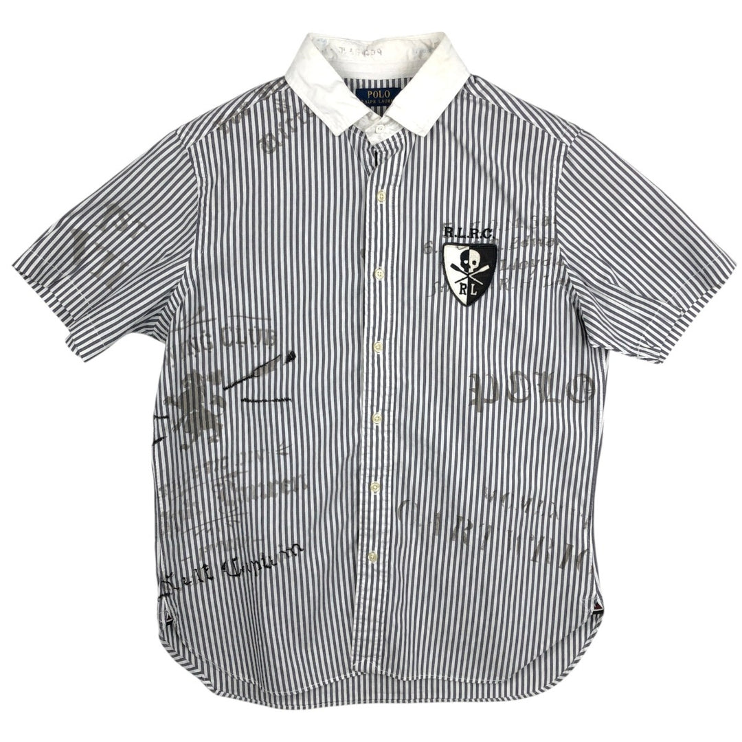 Ralph Lauren POLO RALPH LAUREN Short-Sleeve Striped Shirt, Men's Size M (approx.) cotton gray type Vintage Second Hand
