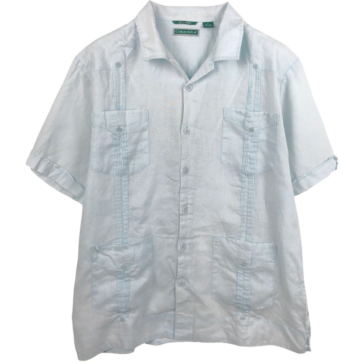 CUBAVERA Short Sleeve Open Collar Mexican Shirt Cuban Shirt Box Shirt Men's Size L linen Blue type light blue Vintage Second Hand