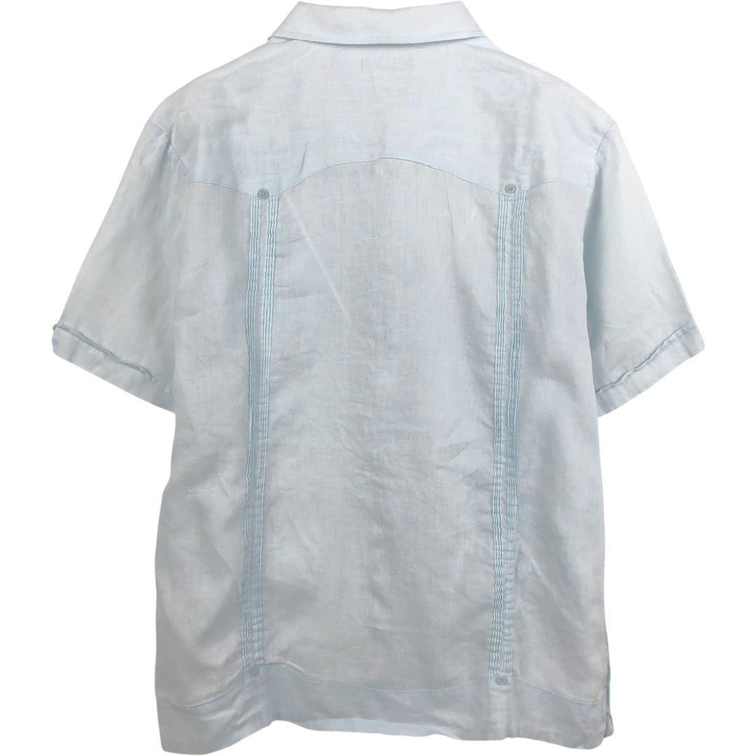 CUBAVERA Short Sleeve Open Collar Mexican Shirt Cuban Shirt Box Shirt Men's Size L linen Blue type light blue Vintage Second Hand