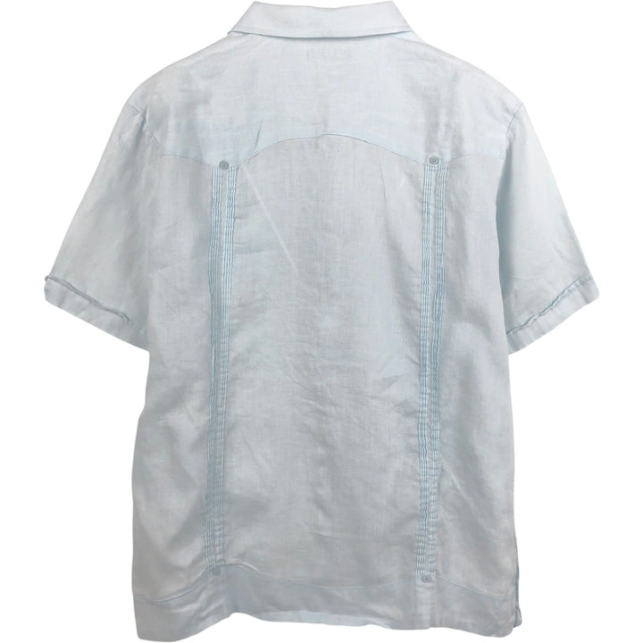CUBAVERA Short Sleeve Open Collar Mexican Shirt Cuban Shirt Box Shirt Men's Size L linen Blue type light blue Vintage Second Hand