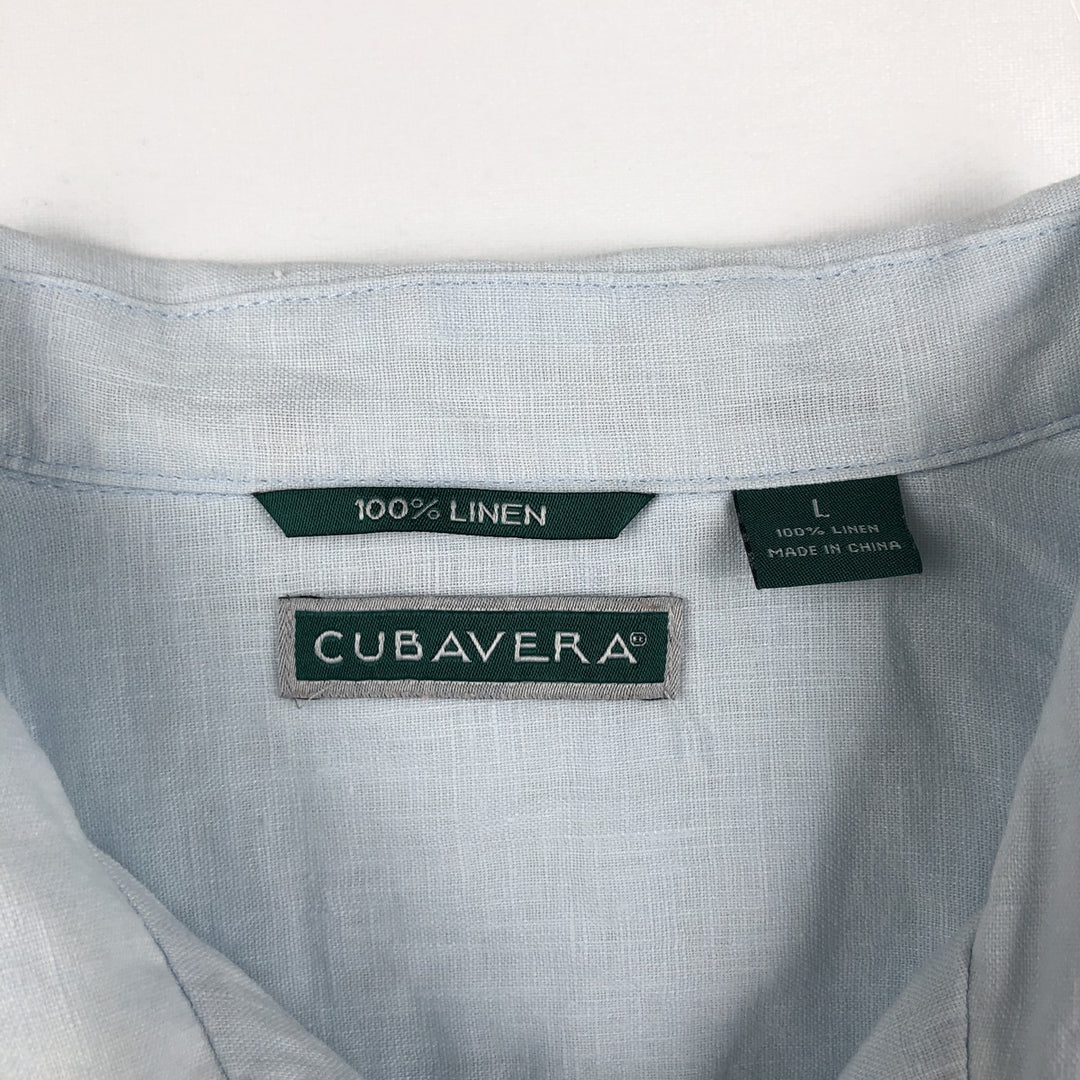 CUBAVERA Short Sleeve Open Collar Mexican Shirt Cuban Shirt Box Shirt Men's Size L linen Blue type light blue Vintage Second Hand