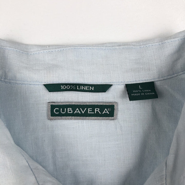 CUBAVERA Short Sleeve Open Collar Mexican Shirt Cuban Shirt Box Shirt Men's Size L linen Blue type light blue Vintage Second Hand