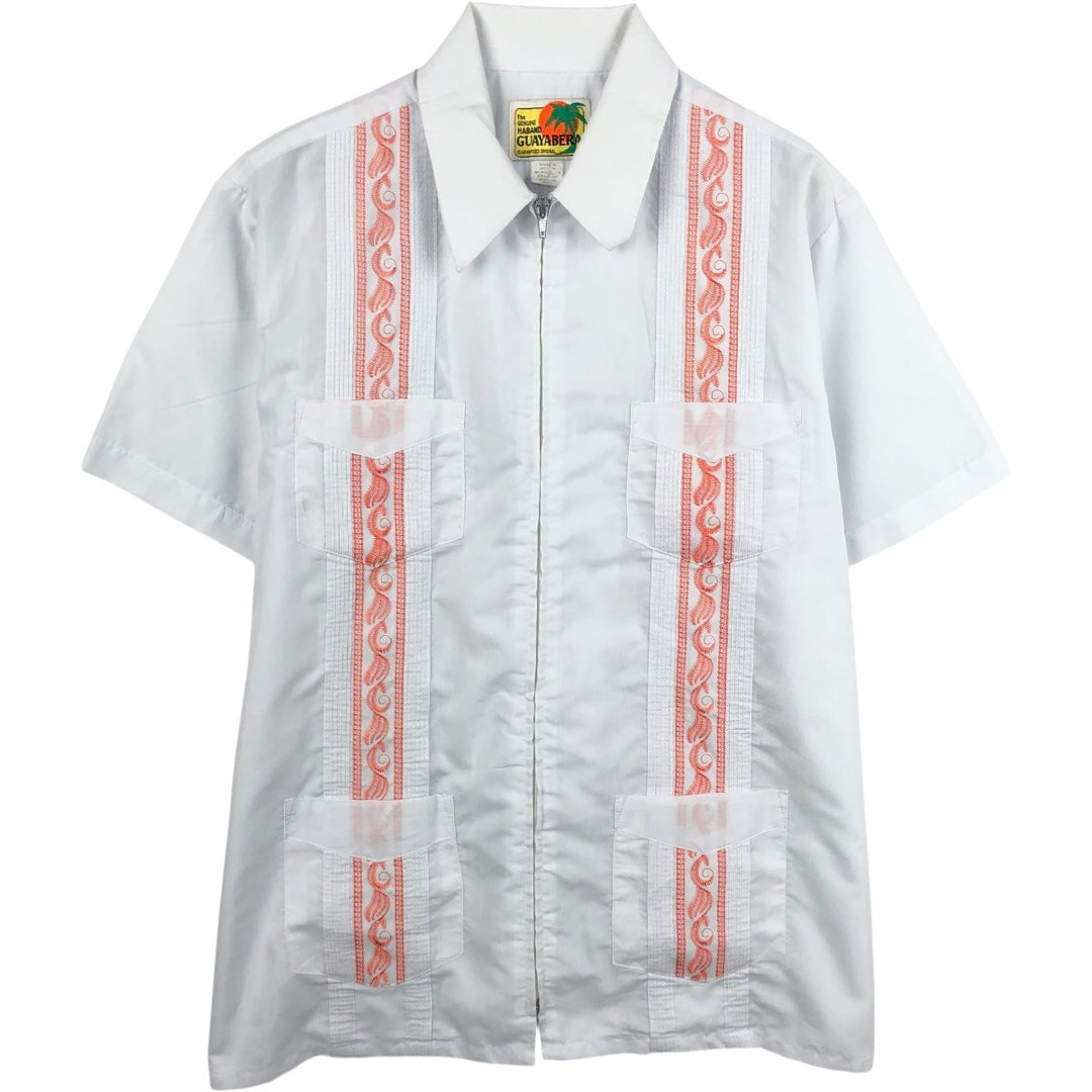 HABAND GUAYABERA Short-Sleeve Mexican Shirt, Cuban Shirt, Boxy Shirt, Men's Size L (approx.) polyester white type Vintage Second Hand
