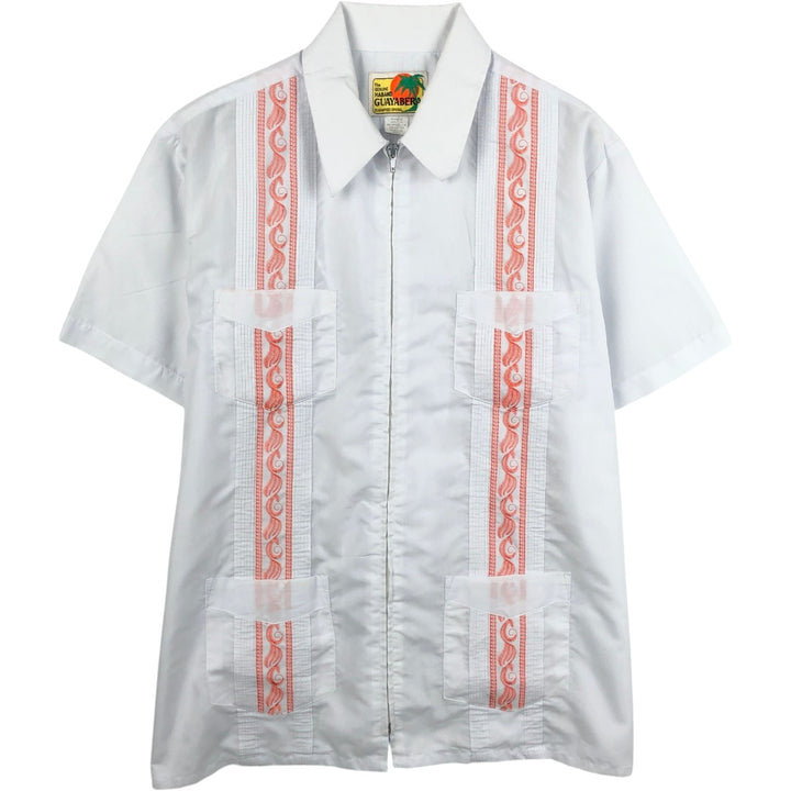 HABAND GUAYABERA Short-Sleeve Mexican Shirt, Cuban Shirt, Boxy Shirt, Men's Size L (approx.) polyester white type Vintage Second Hand