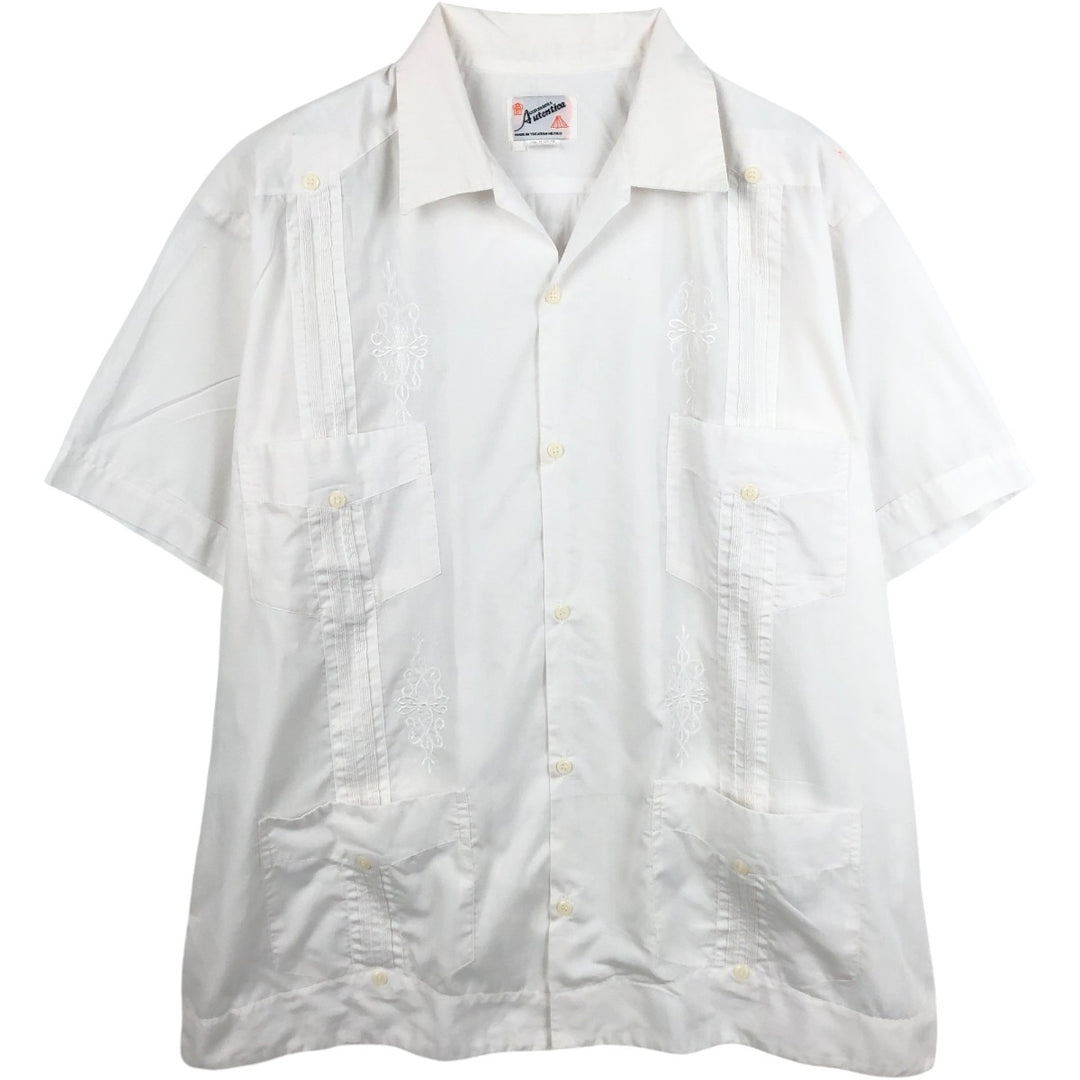 Authentica Short-Sleeve Open-Collar Mexican Shirt, Cuban Shirt, Boxy Shirt, Men's Size XL cotton white type Vintage Second Hand