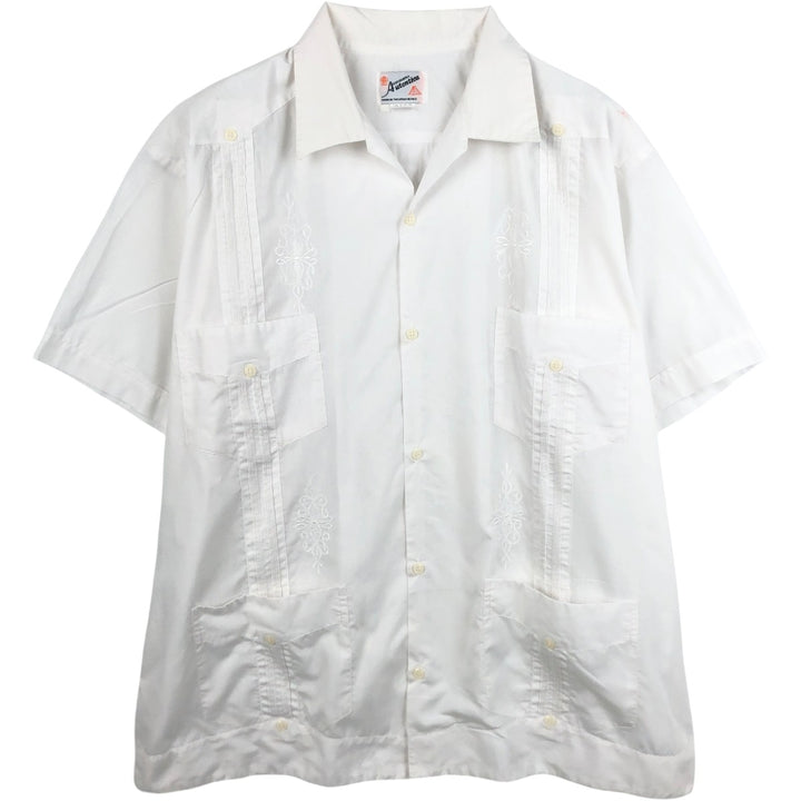 Authentica Short-Sleeve Open-Collar Mexican Shirt, Cuban Shirt, Boxy Shirt, Men's Size XL cotton white type Vintage Second Hand