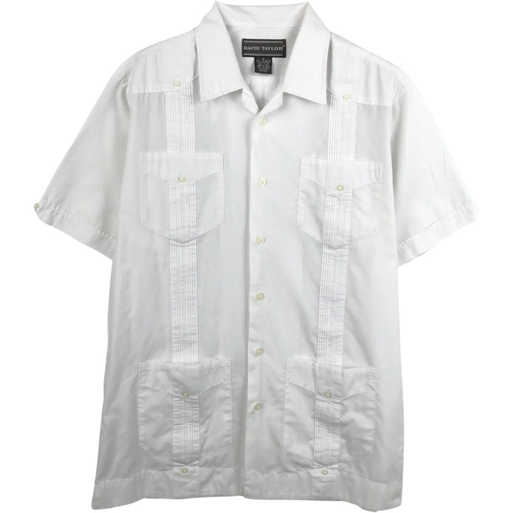 90'S DAVID TAYLOR Short-Sleeve Open-Collar Mexican Shirt / Cuban Shirt / Boxy Shirt (Men's Size S) polyester white type Vintage Second Hand