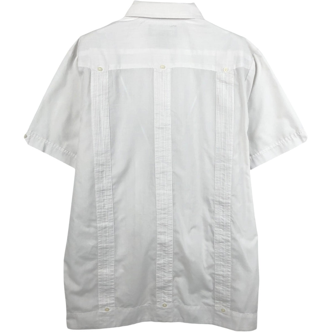 90'S DAVID TAYLOR Short-Sleeve Open-Collar Mexican Shirt / Cuban Shirt / Boxy Shirt (Men's Size S) polyester white type Vintage Second Hand