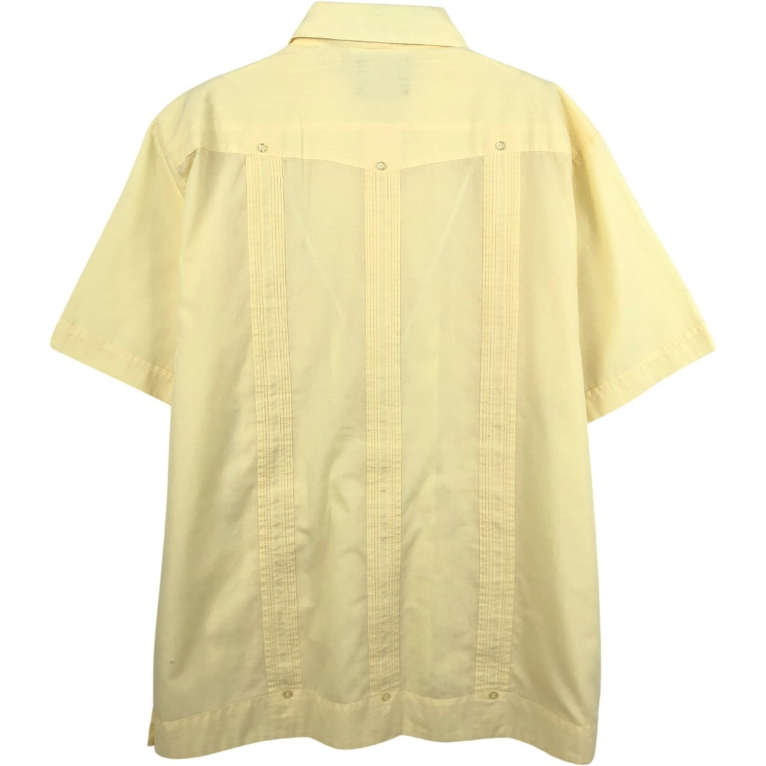 HABAND GUAYABERA Short-Sleeve Open Collar Mexican Shirt Cuban Shirt Box Shirt Men's Size L polyester lemon yellow Vintage Second Hand