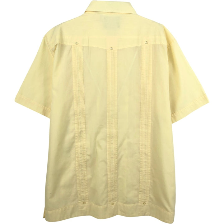 HABAND GUAYABERA Short-Sleeve Open Collar Mexican Shirt Cuban Shirt Box Shirt Men's Size L polyester lemon yellow Vintage Second Hand
