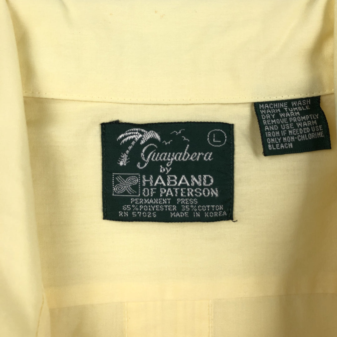 HABAND GUAYABERA Short-Sleeve Open Collar Mexican Shirt Cuban Shirt Box Shirt Men's Size L polyester lemon yellow Vintage Second Hand