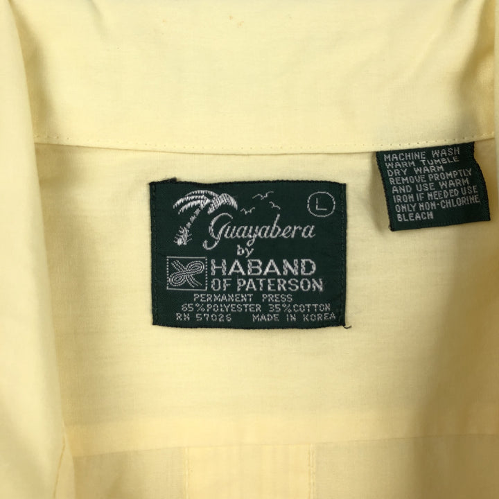 HABAND GUAYABERA Short-Sleeve Open Collar Mexican Shirt Cuban Shirt Box Shirt Men's Size L polyester lemon yellow Vintage Second Hand