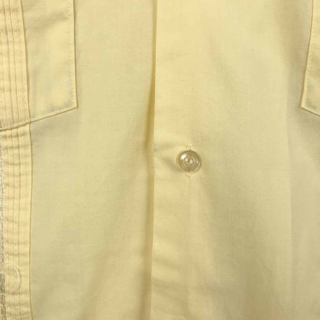 HABAND GUAYABERA Short-Sleeve Open Collar Mexican Shirt Cuban Shirt Box Shirt Men's Size L polyester lemon yellow Vintage Second Hand
