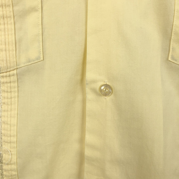 HABAND GUAYABERA Short-Sleeve Open Collar Mexican Shirt Cuban Shirt Box Shirt Men's Size L polyester lemon yellow Vintage Second Hand