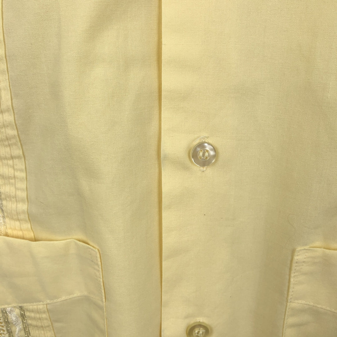 HABAND GUAYABERA Short-Sleeve Open Collar Mexican Shirt Cuban Shirt Box Shirt Men's Size L polyester lemon yellow Vintage Second Hand