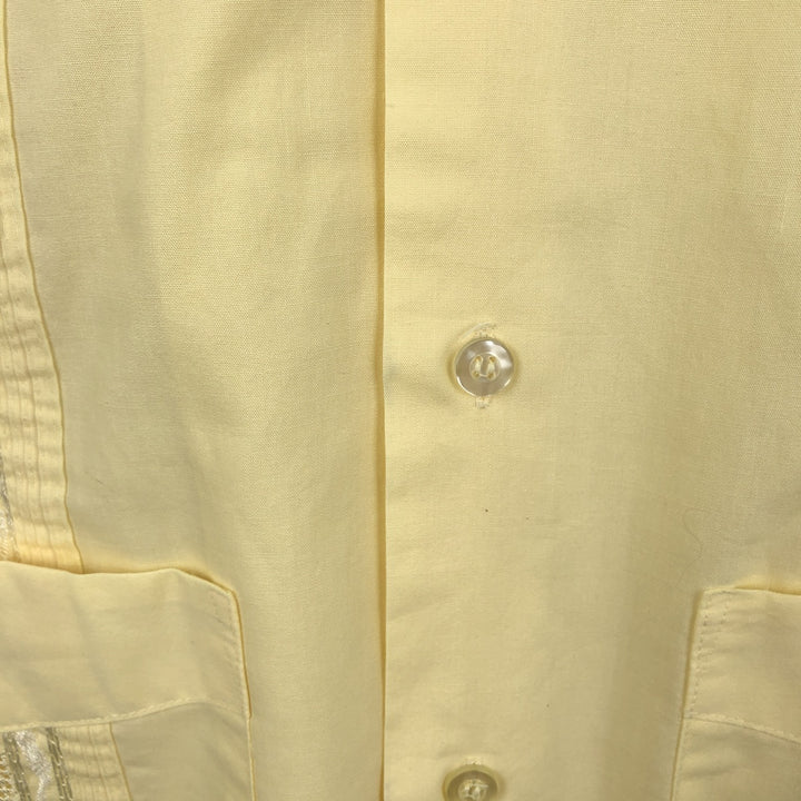 HABAND GUAYABERA Short-Sleeve Open Collar Mexican Shirt Cuban Shirt Box Shirt Men's Size L polyester lemon yellow Vintage Second Hand