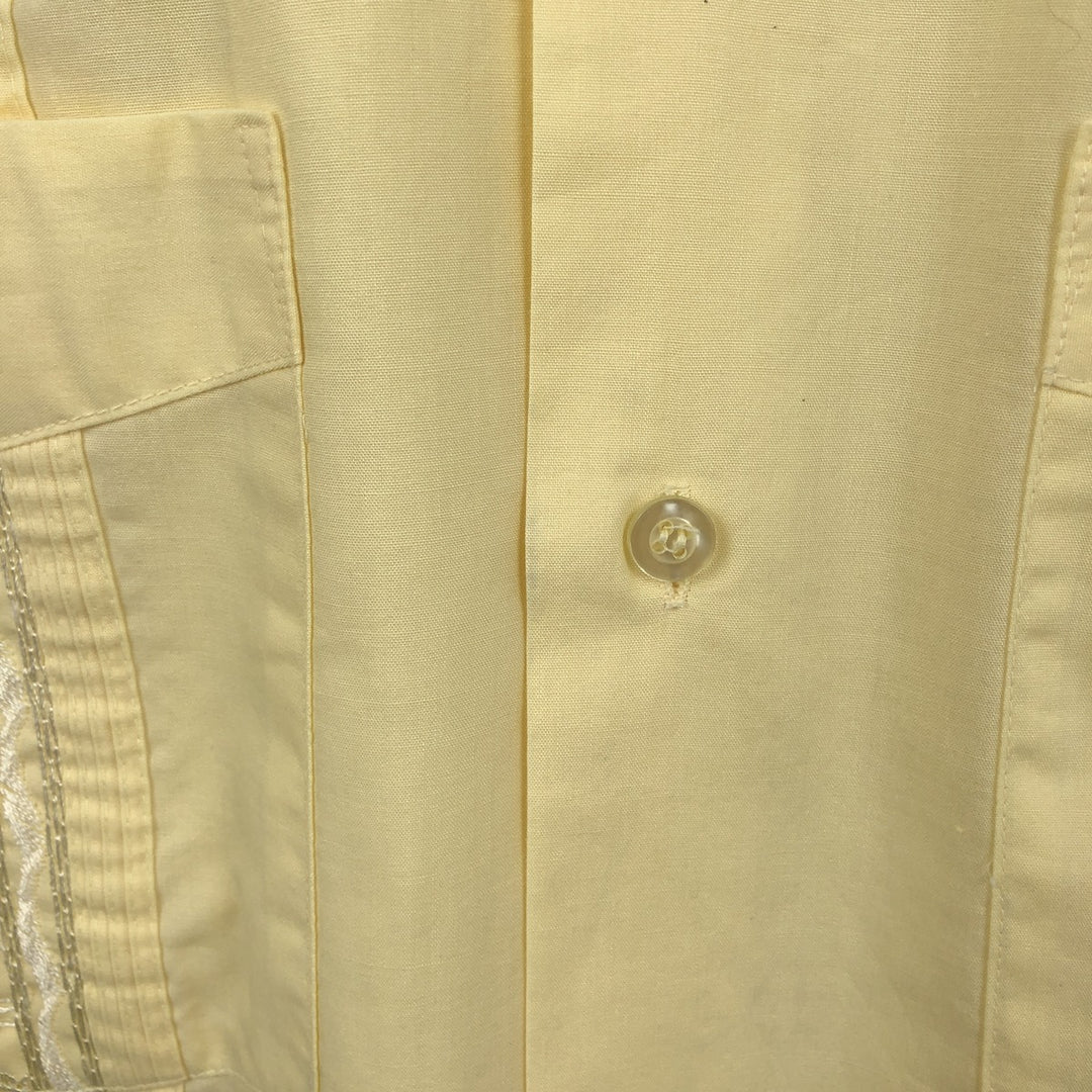 HABAND GUAYABERA Short-Sleeve Open Collar Mexican Shirt Cuban Shirt Box Shirt Men's Size L polyester lemon yellow Vintage Second Hand