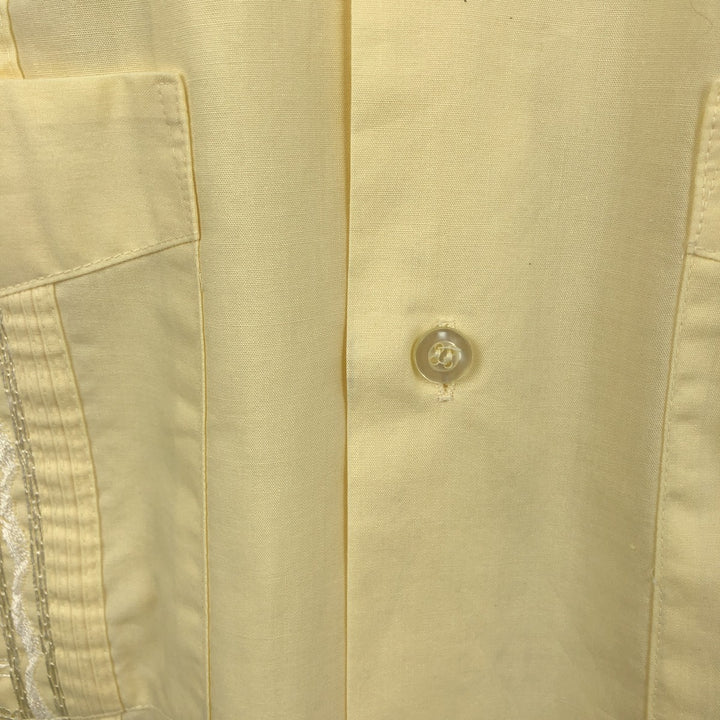 HABAND GUAYABERA Short-Sleeve Open Collar Mexican Shirt Cuban Shirt Box Shirt Men's Size L polyester lemon yellow Vintage Second Hand