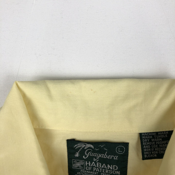 HABAND GUAYABERA Short-Sleeve Open Collar Mexican Shirt Cuban Shirt Box Shirt Men's Size L polyester lemon yellow Vintage Second Hand