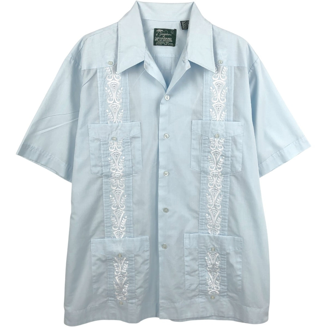 HABAND Short-Sleeve Open-Collar Mexican Shirt, Cuban Shirt, Boxy Shirt, Men's Size L (approx.) polyester Blue type light blue Vintage Second Hand