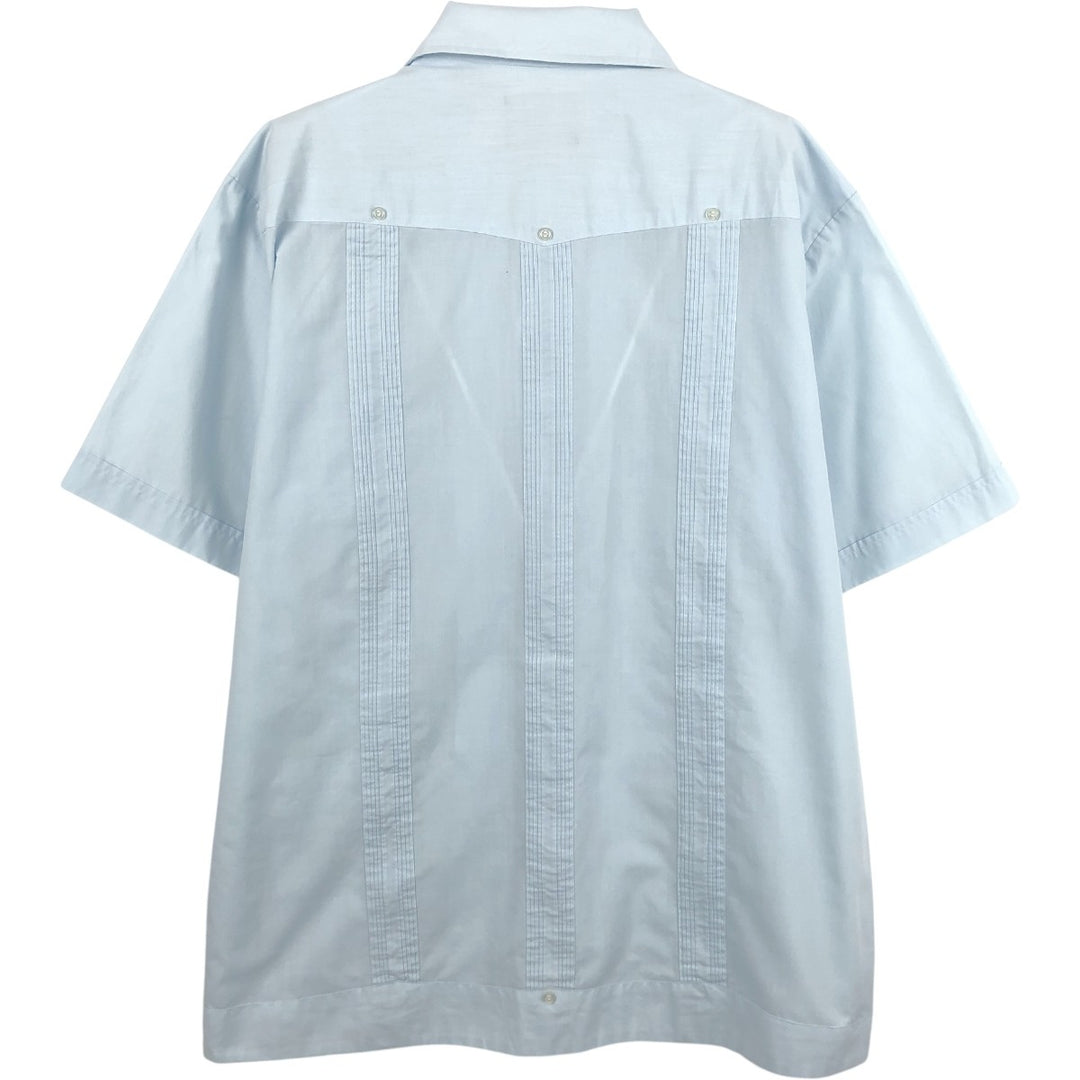 HABAND Short-Sleeve Open-Collar Mexican Shirt, Cuban Shirt, Boxy Shirt, Men's Size L (approx.) polyester Blue type light blue Vintage Second Hand