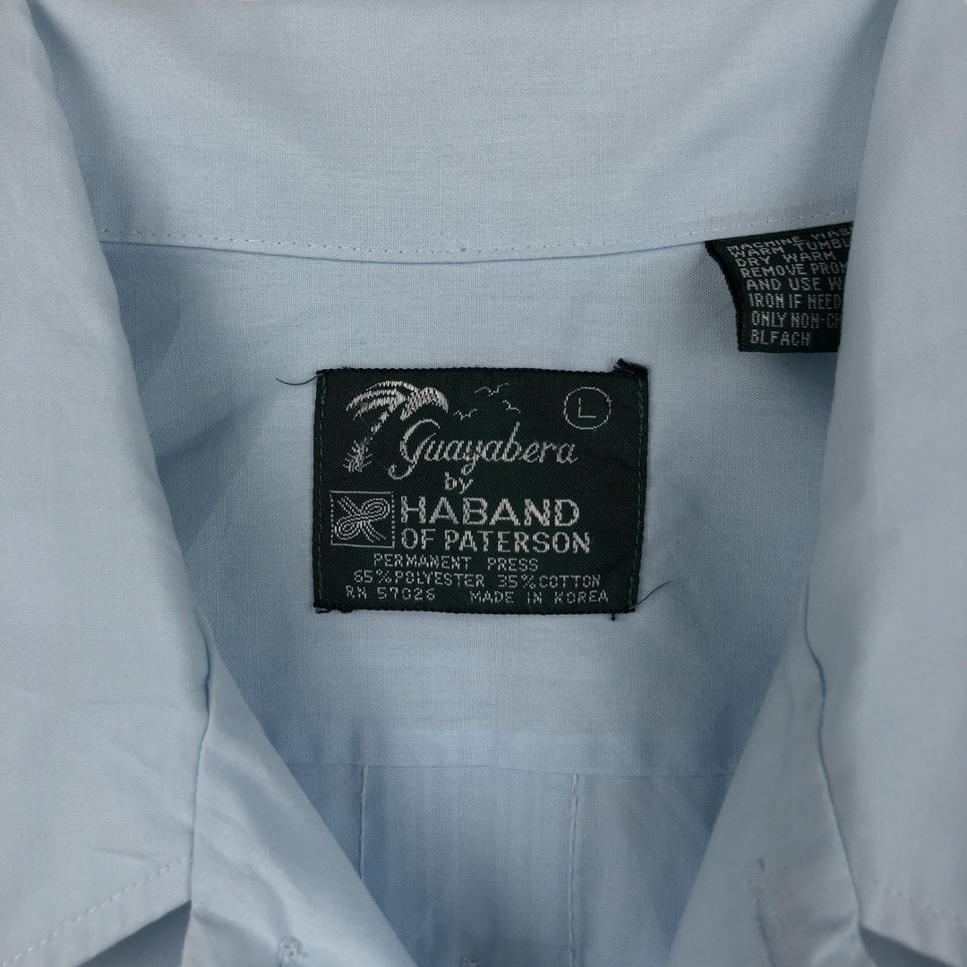 HABAND Short-Sleeve Open-Collar Mexican Shirt, Cuban Shirt, Boxy Shirt, Men's Size L (approx.) polyester Blue type light blue Vintage Second Hand