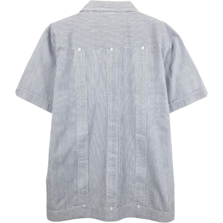 ~90'S ROMANI Stripe Pattern Short-Sleeve Open Collar Mexican Shirt Cuban Shirt Box Shirt Men's Size M polyester blue type Vintage Second Hand