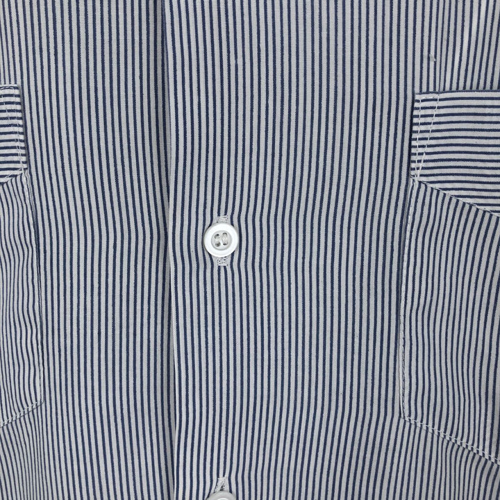 ~90'S ROMANI Stripe Pattern Short-Sleeve Open Collar Mexican Shirt Cuban Shirt Box Shirt Men's Size M polyester blue type Vintage Second Hand